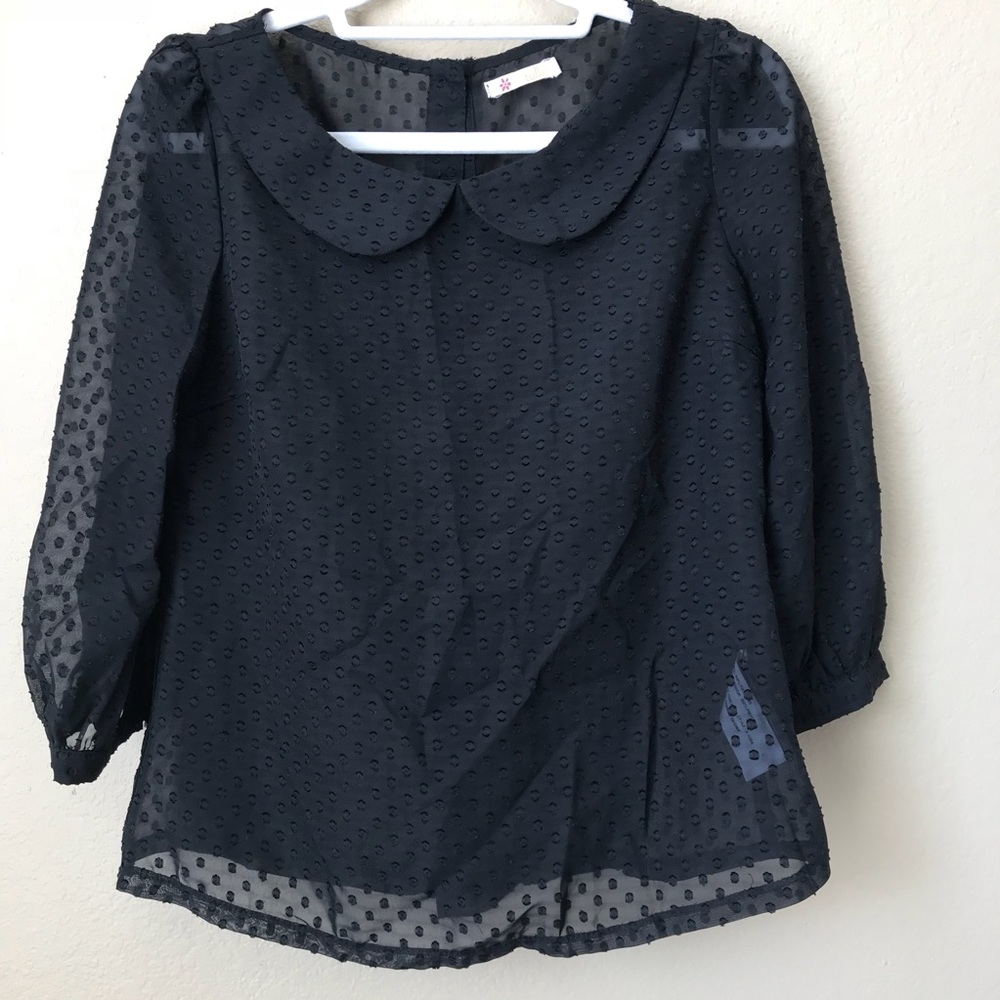Tulla Textured Collar Navy Blouse